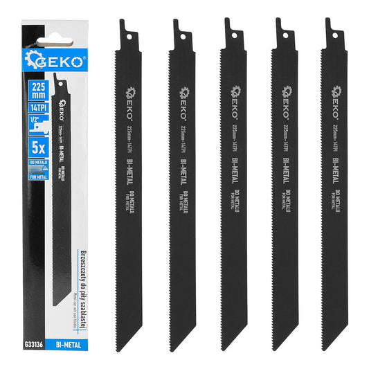 Set lame bimetal pentru fierastrau tip sabie, 14 TPI, 225 mm, 5 bucati, Geko G33136
