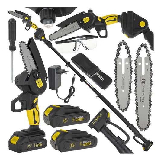 Fierastrau cu lant cu acumulator si brat telescopic, 1.65 - 2.50 m, 2 x 2 Ah, 21 V, John Gardener G80666