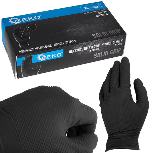 Manusi de protectie din nitril Solid Grip, negru, marimea XL, 50 bucati, Geko G75200-XL