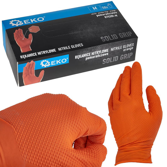 Manusi de protectie din nitril Solid Grip, portocaliu, marimea M, 50 bucati, Geko G75201-M