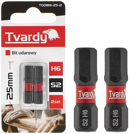 Set biti de impact H6, 25 mm S2, 2 bucati, Tvardy T00186-25-2