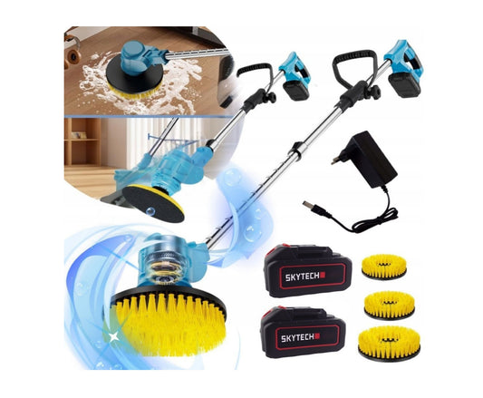 Perie electrica telescopica profesionala cu acumulator pentru podele, 3 capete de curatare, 2 x 21 V, Ondragon SK3618