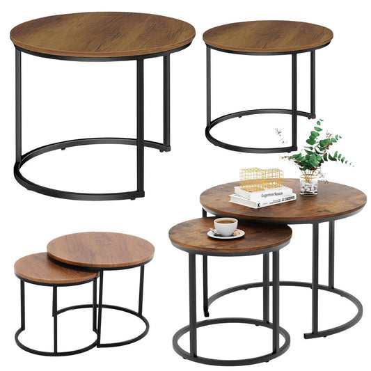 Set masute de cafea rotunde 2 in 1, lemn natural,  70x50cm, 45x44cm, Lean 26598
