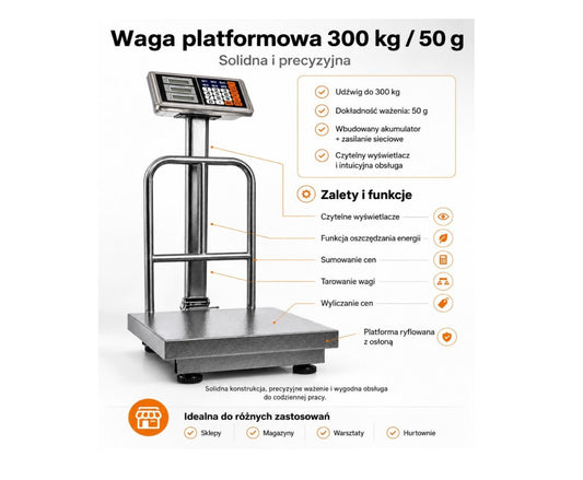 Cantar electronic cu platforma, capacitate maxima 300 kg, afisaj LCD, alimentare la retea si acumulator, platforma 40 x 50 cm, Ondragon OD9178