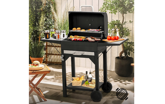 Gratar de gradina GM12000 cu capac, roti, termometru si cos de cenusa, Maltec 112425