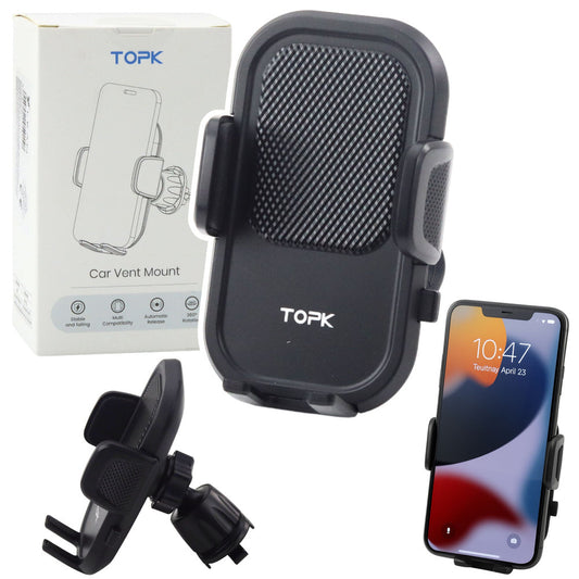 Suport auto pentru telefon Topk cu brate reglabile, 10,7 × 13,4 cm, Lean 24865