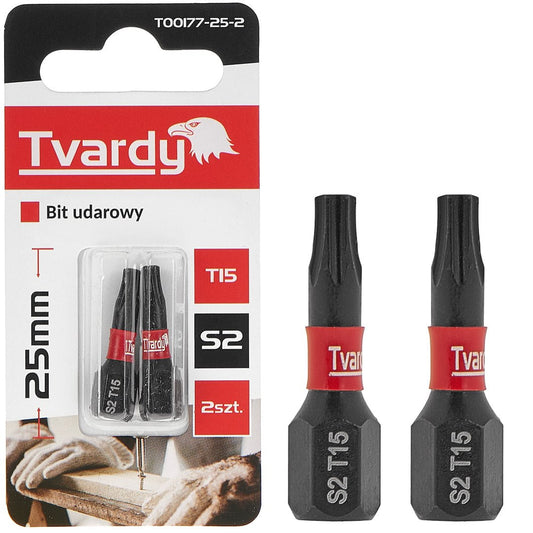 Set biti de impact T15, 25 mm S2, 2 bucati, Tvardy T00177-25-2