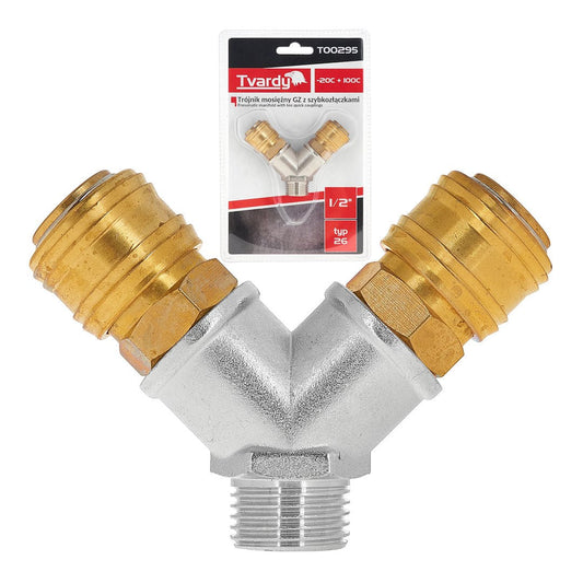 Racord T din alama GZ 1 / 2" cu conectori rapizi, Tvardy T00295