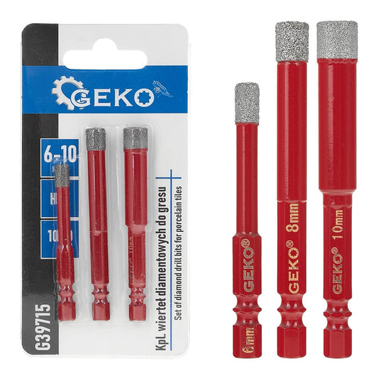 Set burghie diamantate pentru gresie HEX, 6-10 mm, 3 bucati, Geko G39715